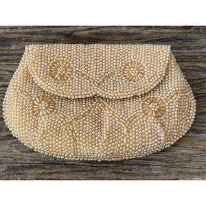 Vintage Shabby Pearl Beaded Purse Clutch Evening Bag